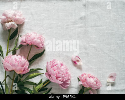 peony bouquet on white tablecloth Stock Photo