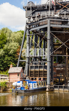The Anderton boat lift near Northwich Cheshire built by Edwin Clark 1875 to lift boats 50 feet from the river Weaver  to the Trent and Mersey canal