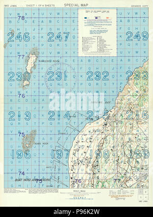 World War II Map - Special Air and Gunnery Target Map of Iwo Jima Fall 1944 map Stock Photo