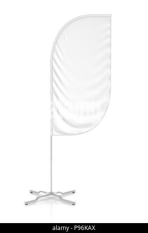 White  blank advertising banner flag mockup. Isolated with clipping path on white background. Path around the banner and path  around advertising flag Stock Photo