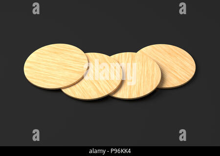 Wooden coasters. Isolated on black background. Include clipping path. 3d render Stock Photo