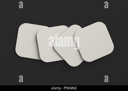White coasters. Isolated on black background. Include clipping path. 3d render Stock Photo