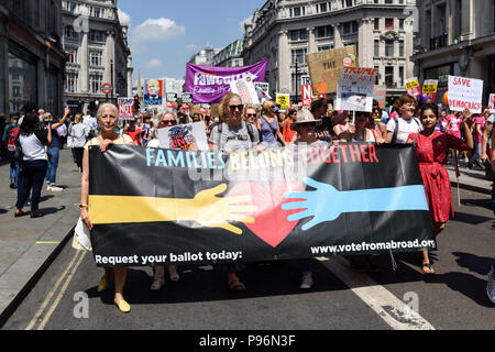 President of America Donald Trump visit to London on 13th July 2018.Anti-Trump supporters march through central London. Stock Photo