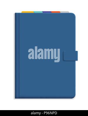Vector illustration of blue diary with hard cover and colorful bookmarks - isolated on white background with space for your text Stock Vector