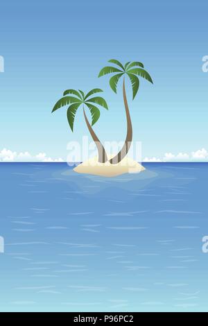 Summer background - sandy island in the ocean with palms Stock Vector