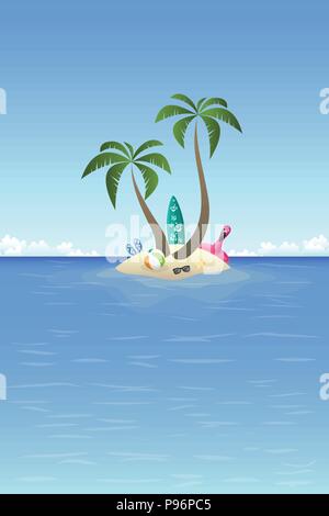 Summer background - island in the ocean with palms and beach set Stock Vector