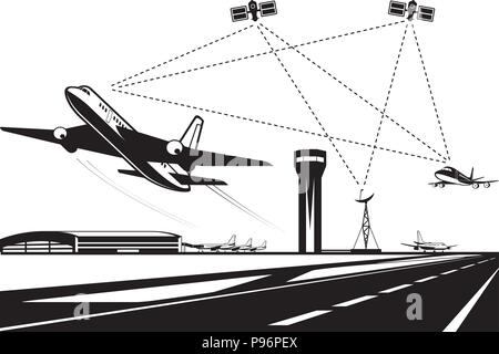 Air traffic management - vector illustration Stock Vector