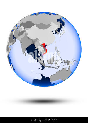 Vietnam on political globe with shadow isolated on white background. 3D ...