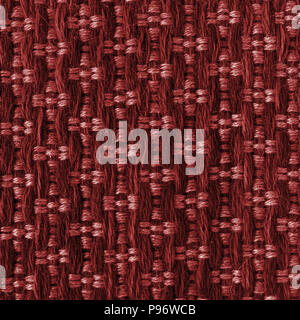 Red hand weaving matting tweed fabric texture. Closeup square fragment Stock Photo