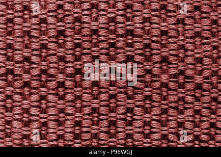Red hand weaving matting tweed fabric texture. Closeup horizontal fragment Stock Photo