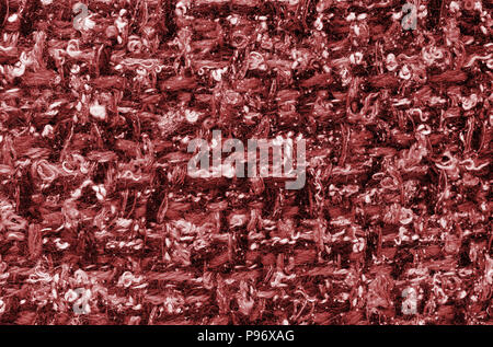 Red hand weaving matting tweed fabric texture. Closeup horizontal fragment Stock Photo