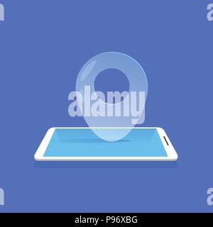 geotag location icon mobile navigator application blue background flat Stock Vector