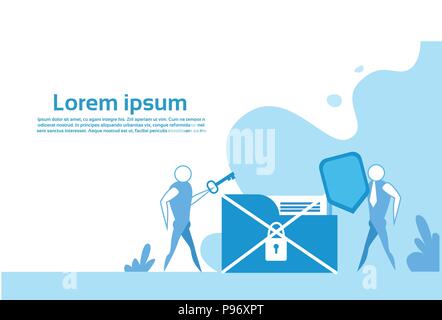 man silhouette security system data folder shield protection padlock concept horizontal copy space Stock Vector