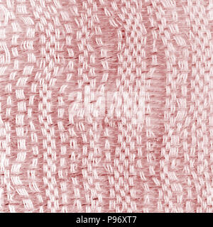 Red hand weaving matting tweed fabric texture. Closeup square fragment Stock Photo