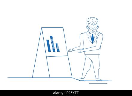 businessman near flip chart business man analytics concept on white background sketch doodle full length Stock Vector