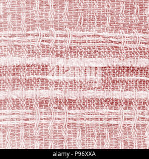Red hand weaving matting tweed fabric texture. Closeup square fragment Stock Photo
