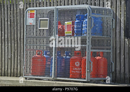 Calor gas bottles on petrol station forecourt, UK Stock Photo