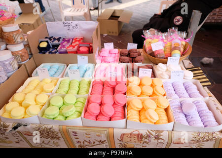 Nice, France. Pastel coloured Macarons on sale in street market Stock Photo