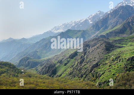 View on Howraman Valley with typical Kurdish village in Zagros Mountain. Kurdistan Province, Iran. Stock Photo