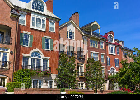 Modern houses facing Old Town Alexandria waterfront in Virginia, USA. Highly sought after residential development in Alexandria neighborhood. Stock Photo