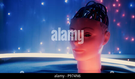 Robot head ai experiment, robots futuristic artificial intelligence technology Stock Photo
