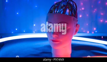 Robotics new artificial intelligence technology innovations, scary robot face Stock Photo