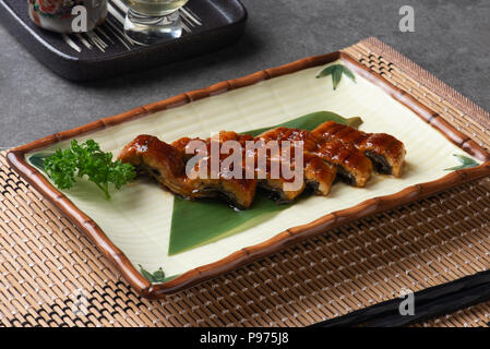 Japanese eel grilled or Unagi ibaraki set on plate Stock Photo