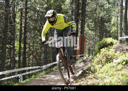 Vallnord, La Massana, Andorra. 15 July 2018. Downhill Race, UCI, Moutain Bike World Cup, Vallnord Andorra. 15/07/2018 Credit: Martin Silva Cosentino / Alamy Live News Stock Photo