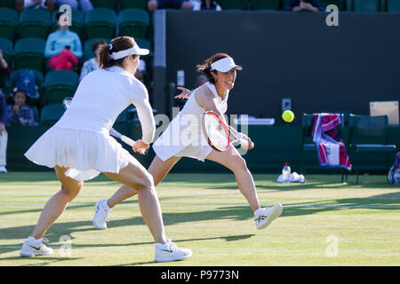 London, UK. 11th July, 2018. Ai Sugiyama (JPN), Na Li (CHN) Tennis : Ai Sugiyama of Japan and Na Li of China during the Women's invitation doubles round robin match of the Wimbledon Lawn Tennis Championships against Kim Clijsters of Belgium and Rennae Stubbs of Australia at the All England Lawn Tennis and Croquet Club in London, England . Credit: AFLO/Alamy Live News Stock Photo