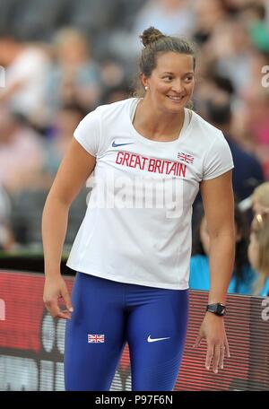 London, UK. 15th July 2018. Jade Lally (GBR) in the womens discus throw. Day 2. Athletics World Cup. London Olympic Stadium. Stratford. London. OK. 15/07/2018. Credit: Sport In Pictures/Alamy Live News Stock Photo