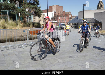 Let's Ride at Sheffield, UK. 15th July 2018. Scenes from today's cycling event in Sheffield organised by HSBC UK and BRITISH CYCLING Credit: Nigel Greenstreet/Alamy Live News Stock Photo