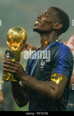 Luzhniki Stadium, Moscow, Russia. 15th July, 2018. FIFA World Cup Football Final, France versus Croatia; Paul Pogba of France with the trophy Credit: Action Plus Sports/Alamy Live News Stock Photo