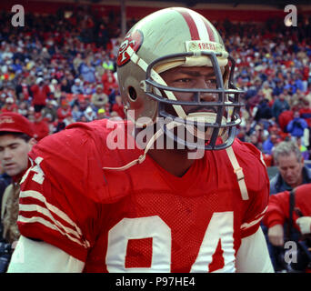 San Francisco, California, USA. 23rd Dec, 1990. San Francisco 49ers vs New  Orleans Saints at Candlestick Park Sunday, December 23, 1990. Saints beat  49ers 13-10. 49er defensive end Charles Haley (94) gives