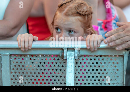 Brentwood Essex,  15th July 2018 Brentwood  Music Festival 2018 at Brentwood Centre   With Scouting for Girls  a pensive young femal fan  Credit Ian Davidson/Alamy Live News Stock Photo