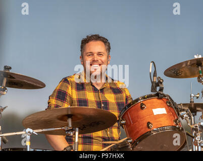 Brentwood Essex,  15th July 2018 Brentwood  Music Festival 2018 at Brentwood Centre   With Scouting for Girls  Pete Ellard Credit Ian Davidson/Alamy Live News Stock Photo