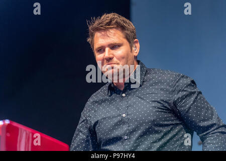 Brentwood Essex,  15th July 2018 Brentwood  Music Festival 2018 at Brentwood Centre    With Scouting for Girls Roy Stride  Credit Ian Davidson/Alamy Live News Stock Photo