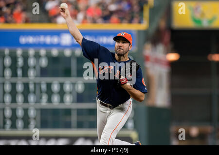 Houston, TX, USA. 15th July, 2018. Houston Astros starting pitcher Justin Verlander (35) pitches during a Major League Baseball game between the Houston Astros and the Detroit Tigers at Minute Maid Park in Houston, TX. The Tigers won the game 6 to 3.Trask Smith/CSM/Alamy Live News Stock Photo