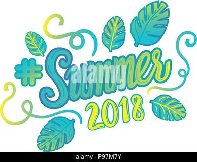 Vector Summer Big sale is a lettering inscription with tropical leaves. Stock Vector