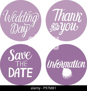 Set Vector white inscription lettering calligraphy on trend color lavender circle shape sign Stock Vector