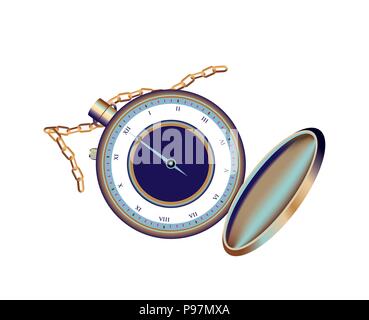 Beautiful pocket watch with rich colors on white background isolated Stock Vector