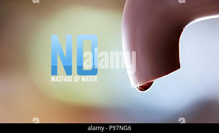 old faucet dripping water, no wastage of water text designs Stock Photo