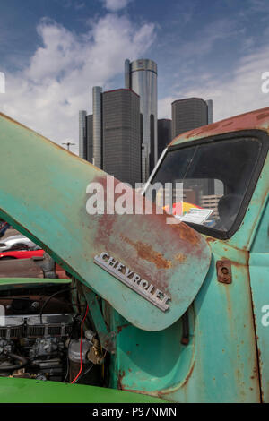 Detroit, Michigan - A 1951 Chevrolet pickup truck at an antique and custom car show, sponsored by the Detroit Police Department. General Motors' headq Stock Photo
