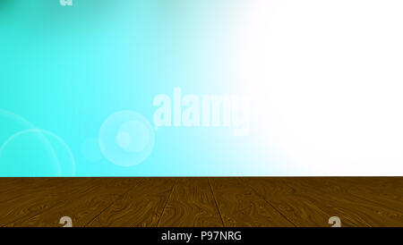 Wooden floor and sunshine with blue sky Stock Photo