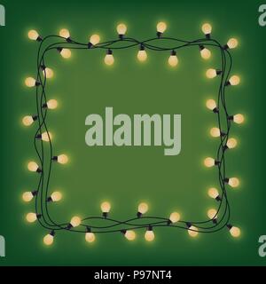 light bulb, garland square border christmas design isolated on white ...