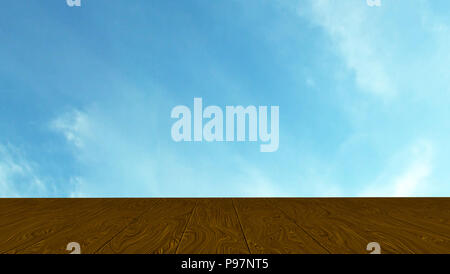 Wooden floor with blue sky background, natural Stock Photo