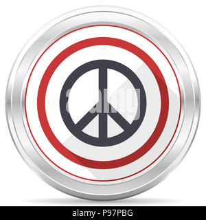 Peace silver metallic chrome border round web icon on white background Stock Photo