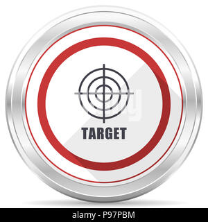 Target silver metallic chrome border round web icon on white background Stock Photo