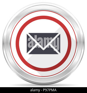 Email silver metallic chrome border icons in 6 options, set of web blue ...