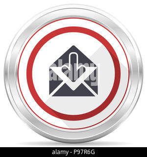 Email silver metallic chrome border round web icon on white background ...