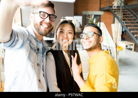 Multi-Ethnic Young  People Taking Selfie Stock Photo